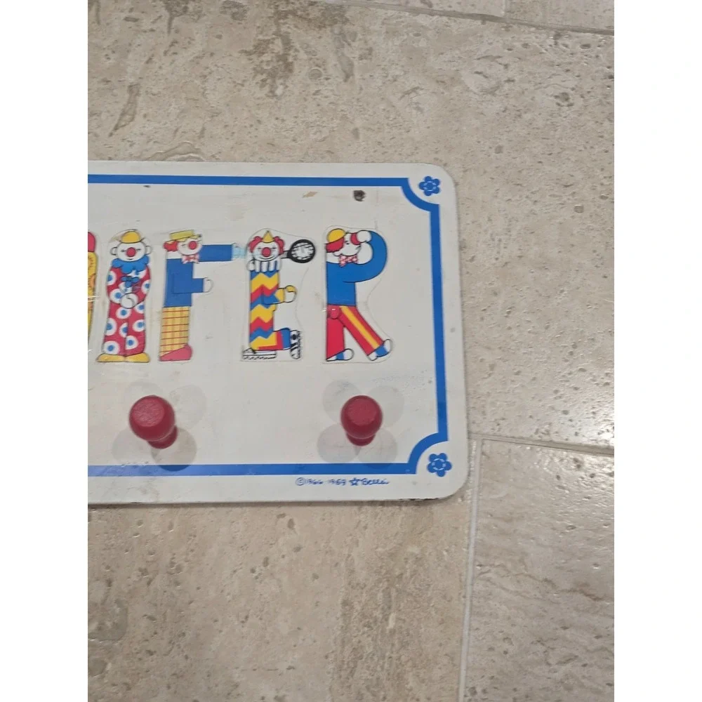 Vintage JENNIFER 1960's Children's Coat Rack 4 Peg Bellei Clowns Stickers